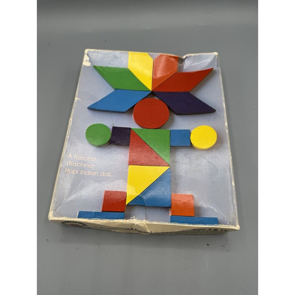 Vintage Discovery Toys Wooden Pattern Blocks Hopi Kachina Set